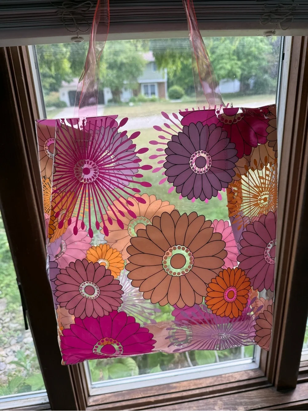 Clinique Beauty In Bloom Clear Floral Tote Bag-PVC pink orange retro style